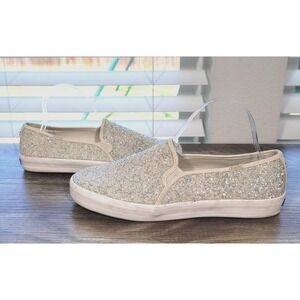 Keds X Kate Spade Double Decker Sneakers 10 Cream Silver Glitter Slip On Shoes